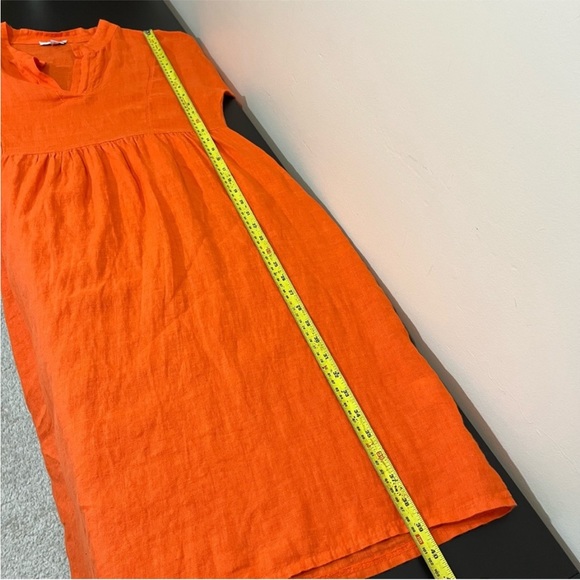 Vanessa Zani Orange Linen Midi Dress | Split Neck Short Sleeves | Made in Italy - Picture 10 of 11